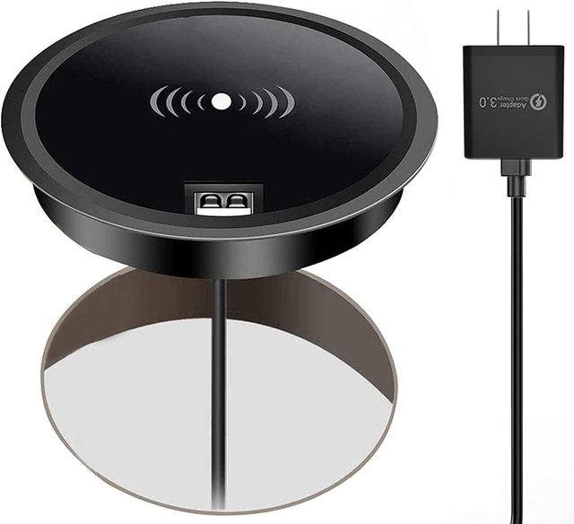 15W Built-in Furniture Wireless Charger for Phones 60mm Embedded Under Table Charger With Usb Port for Desk Sofa