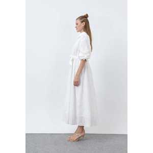 เดรสผ้าฝ้ายคอปก แต่งเข็มขัด ช่วงเอวธรรมชาติ เนื้อผ้าระบายอากาศดี เหมาะสำหรับใส่ทุกวัน สไตล์เรียบง่าย สบายๆ - Product Image 2