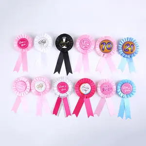 핫 세일 사용자 정의 로고 만들기 라운드 로제트 상 리본 로제트 상 새틴 리본 생일 파티