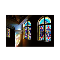 Vitrail stratifié en verre trempé pour église, fenêtre en plomb coloré pour mosquée, inserts pour porte fenêtre