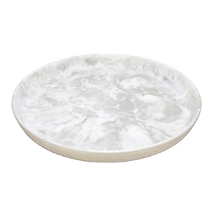 Aqua màu xanh màu kích thước lớn tay đổ nhựa hình tròn viền cạnh salad Platter thực phẩm phục vụ khay với Swirls đầy màu sắc - Product Image 5