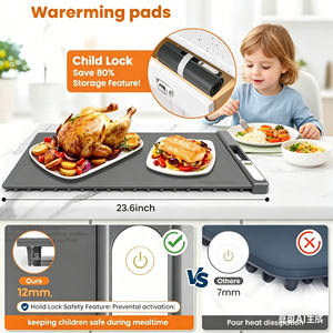 New Trending Factory Supply Warming <strong>Tray</strong> Panel Heater 30-120℃ Temp Control Easy to Clean up Silicone Kitchen Gadget - Product Image 4