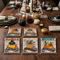 Sous-verres carrés en céramique personnalisés à motif citrouille d'Halloween pour bureau, boissons et table de mariage