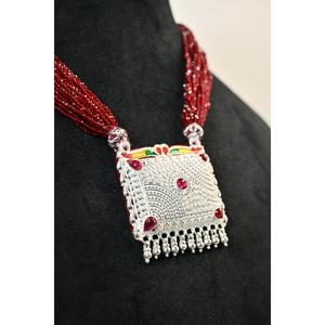 Ethnic 925 <b>Silver</b> Ruby Statement Necklace With Plaster Tevati Chain Women's Wedding Jewelry - Product Image 5