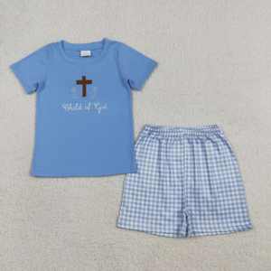 Conjunto de Ropa Infantil de Verano RTS Boutique, Camiseta y Pantalones Cortos de Algodón y Spandex con Bordado de Hijo de Dios, 2 Piezas - Product Image 3