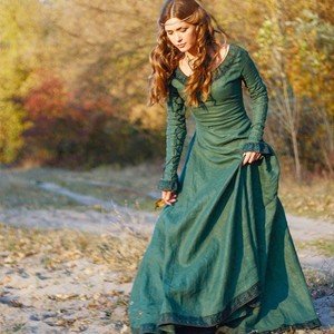 Robe de <span class=keywords><strong>reine</strong></span> médiévale Renaissance, couleur unie, robe à manches longues et col rond pour femmes, costume de jeu de rôle pour Halloween, carnaval, fête - Product Image 5