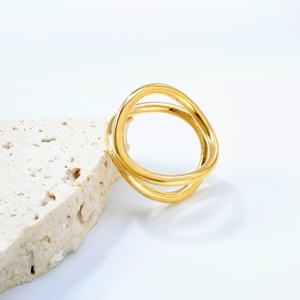Bagues en acier inoxydable étanches à double anneau, bijoux en grappe plaqués or 18 carats pour femmes, bagues d'anniversaire tailles 6-8 - Product Image 3