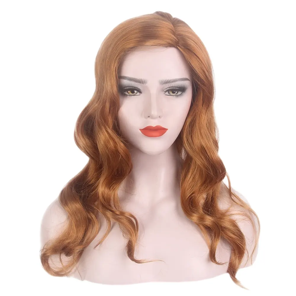 Precio bajo al por mayor peluca rubia rojiza pelo sintético rizado largo para mujeres Cosplay disfraz de bruja escarlata