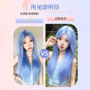 Perruque complète de marques nationales, cheveux longs et raides, bleu glacier, ligne de cheveux naturelle, style cosplay, fibre Kanekalon - Product Image 4