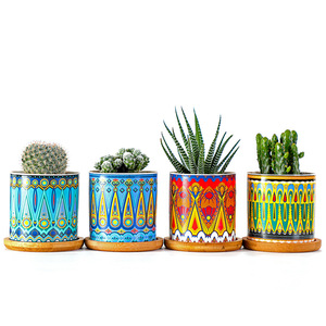 Mignon Nordique Simple Mandala Motifs Cylindre Succulent Céramique Pot De <span class=keywords><strong>Fleurs</strong></span> Bambou Plateau Jardin Extérieur Cadeau De Noël De Table - Product Image 3