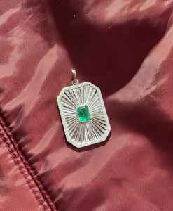 9KT Gold Natural / Lab Grown Octagon Gemstone & Diamonds Embossed Baguette Unisex Pendant <b>Necklace</b> - Product Image 3