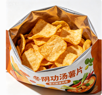 Keripik Kentang Rasa Tom Yum Goong Produsen OEM Camilan Goreng Tekstur Renyah