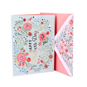 Handmade Eco-Friendly Modern Gold Foil Flower Paper Craft Offset Printed Matte Varnishing Mother's Day Thank You Greeting Card