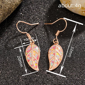 Orecchini Pendenti in Opale con Foglia d'Oro Rosa, Montatura a Castone, Gioielli Romantici da Donna per Uso Quotidiano - Product Image 5