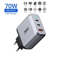 Chargeur rapide GaN 70W à 3 ports USB-C PD, adaptateur mural pour MacBook, iPhone, Samsung, alimentation portable de voyage avec prise US/EU/UK/KR