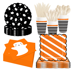 DAMAI Halloween White Ghost Theme Wave Lace Disposable Paper Plates, Cups and Napkins for Halloween Party Supply - Product Image 3
