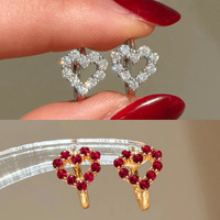 VEWANT Élégantes Boucles d'oreilles créoles clicker cœur en argent sterling 925 plaqué or 18 carats/rhodium avec zircone cubique rose et blanche, idéales pour les soirées romantiques