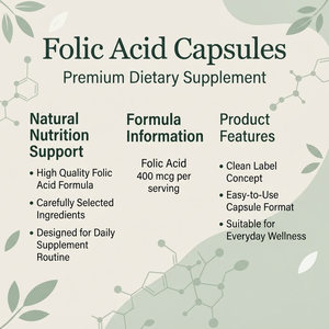 Cápsulas de Ácido Fólico OEM ODM 400mcg 60 Unidades a Granel Marca Privada - Product Image 2