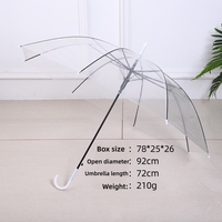 Parapluie transparent coupe-vent personnalisé en usine avec logo imprimé, grande poignée longue, parapluie droit transparent avec ouverture automatique
