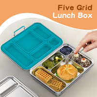 Boîte à lunch bento en acier inoxydable personnalisée, mignonne, avec 5 compartiments, fermeture à boucle, résistante à la rouille, compatible micro-ondes, pour l'école