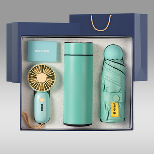 Mini ventilateur à 3 vitesses, gourde isotherme en acier inoxydable de 350 ml et parapluie pliable en cinq sections – Articles cadeaux - Product Image 2