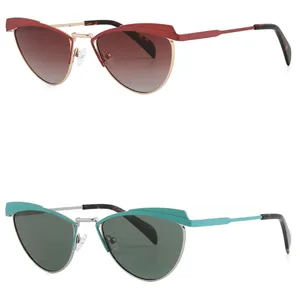 2023 Metal Vintage Polarized Sunglasses Women Cat Eye Red UV400 Small Eyewear Woman Sun Glasses Clear Visual