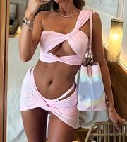 Conjunto de Bikini de Tres Piezas con Tirantes Desmontables y Nudo de Moda para Niñas Jóvenes