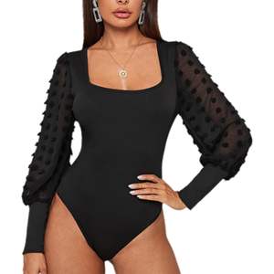 ชุดกระชับสัดส่วนสีดำแบบสั่งทำพิเศษ ปี 2026 สำหรับผู้หญิง แขนยาว คอเหลี่ยม ผ้าตาข่าย ไร้รอยต่อ แต่งระบาย ใส่ได้ทุกวัน - Product Image 1