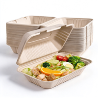 Boîte à emporter compostable en bagasse, type clamshell, à compartiment unique, jetable, pour salades, pâtes, restauration rapide et services de traiteur