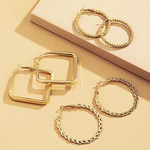 Ensemble de 3 paires de boucles d'oreilles créoles torsadées en <span class=keywords><strong>or</strong></span>, Vintage, créoles épaisses, Huggie, cadeaux pour femmes, nouvel arrivage 2023 - Product Image 1