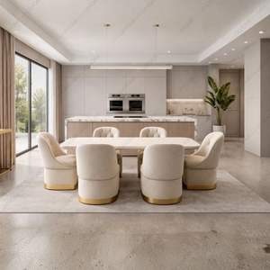 Luxurious Marble <b>Dining</b> <b>Table</b> with Velvet Chairs Modern Wood Base 6/8 <b>Seaters</b> for Hotel Apartment Use - Product Image 6