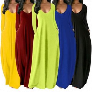 El más nuevo diseño de las mujeres sueltas Casual Slip vestidos sin mangas Color sólido Correa señoras ropa de ocio moda señoras <span class=keywords><strong>vestido</strong></span> largo - Product Image 2