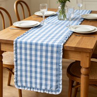 Caminho de Mesa Xadrez de Algodão com Babados Personalizado para Atacado, Toalha de Mesa com Borda Franzida para Decoração de Jantar