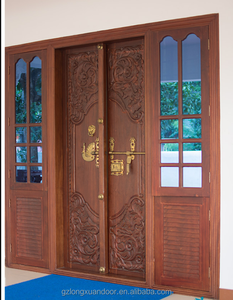 Panel de MDF de doble entrada de madera maciza tradicional, puerta principal Exterior moderna para villas, casas, apartamentos y hoteles, puertas listas para usar en China - Product Image 3