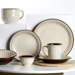 Juegos de vajilla de cerámica de estilo Vintage de alta calidad, plato marrón, taza, cuchara, cuenco, juego de cena de porcelana, vajilla - Product Image 1