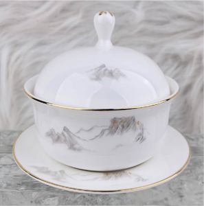 Service de vaisselle en porcelaine chinoise traditionnelle, motif montagne or et blanc, pour la maison et l'hôtellerie - Product Image 6