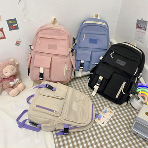 Công suất lớn vải đen Ba lô ánh sáng đơn giản Túi du lịch vải ba lô học sinh trường Túi Vải sinh viên dây kéo Ba lô - Product Image 5