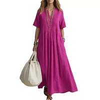 Robe élégante pour femmes, coupe ajustée, col en V, en couleurs unies, pour les vacances d'été, vente en gros, polyester, disponible en plusieurs tailles