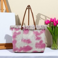 Tas Kanvas Wanita Model Hobo Warna-Warni, Multi-Fungsi, Kapasitas Besar, Kasual, dengan Rumbai dan Resleting, untuk Belanja dan Penggunaan Sehari-hari