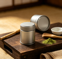 Vente en gros de boîtes de conserve en métal mat de 50 g pour matcha de qualité alimentaire, boîte de rangement pour poudre de thé avec couvercle à vis, petite boîte à thé