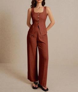 Womens giản dị lỏng phù hợp với Womens áo không tay và dây rút quần cổ áo hai mảnh Bộ - Product Image 6