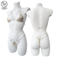 Ensemble de lingerie 2 pièces JINZHU imprimé foil, avec harnais à bretelles et anneau métallique en O, lingerie sexy