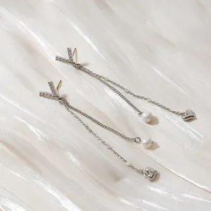 Fashion earrings jewelry 2023 new pearl designs long metal tassel heart drop earring for woman