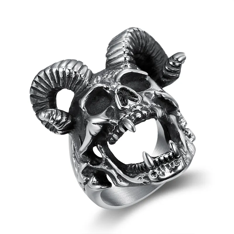 Gioielli personalizzati in acciaio inossidabile moda retrò Vintage Mens Satanic goat Rings Biker Rock Roll Gothic Boy Punk Jewelry Ring