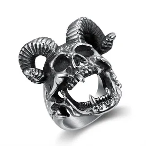 Custom Stainless Steel Jewelry Fashion Retro Vintage Mens Satanic Goat Rings Biker Rock Roll Gothic Boy Punk Jewelry Ring