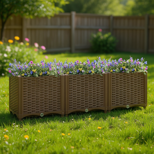 Bacs à fleurs rectangulaires surélevés en polypropylène marron, jardinières robustes pour le jardin - Product Image 2