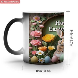 Magic Heat Activated <b>Mug</b> 11oz Ceramic Frosted Black <b>Easter</b> Bunny Flower Design - Product Image 1