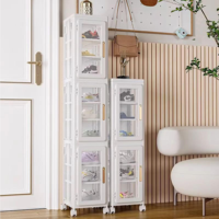 Armario de Almacenamiento de Plástico de 20-36 cm de Ancho, Estante de Almacenamiento Estrecho de 4 Niveles con Puerta Abierta para Cocina y Baño