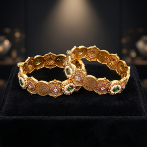 Pulseras Abribles de Dos Piezas con Cristales y Diamantes de Imitación, Bañadas en Oro Mate, para un Look de Boda, Joyería Árabe, Sin Níquel ni Plomo - Product Image 2