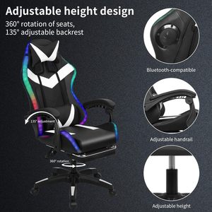 Chaise de jeu <span class=keywords><strong>PC</strong></span> inclinable 135° avec LED RGB, haut-parleurs, réglage en hauteur, en cuir, chaise d'ordinateur RGB pour le jeu - Product Image 3